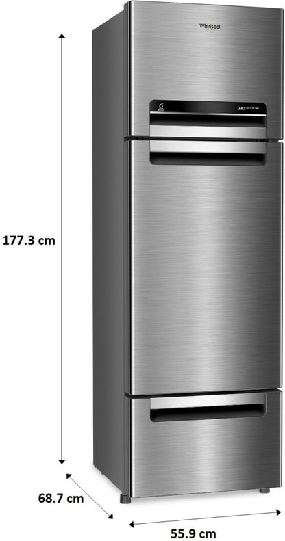 Whirlpool 260 L Frost Free Triple Door Refrigerator - Magnum Steel, FP 283D Protton Roy Magnum Steel (N)