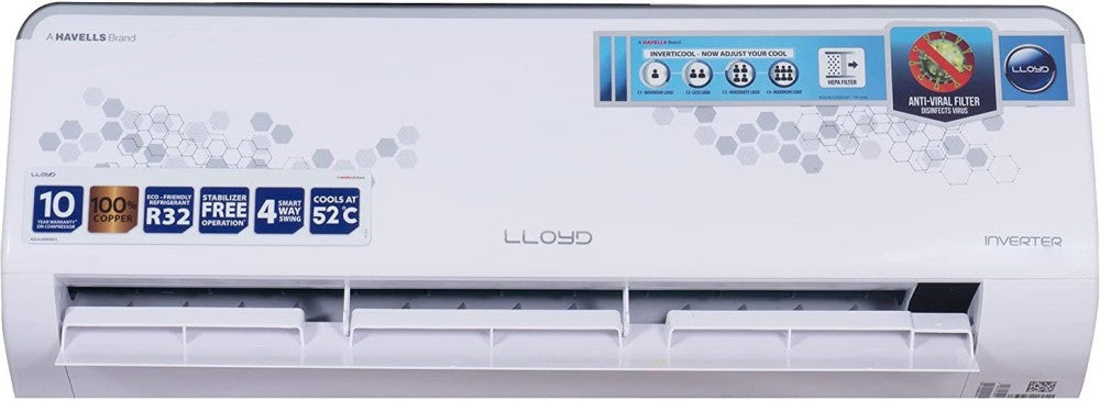 Lloyd 1.5 Ton 3 Star Split Inverter AC  - White - GLS18I3FWSVR, Copper Condenser