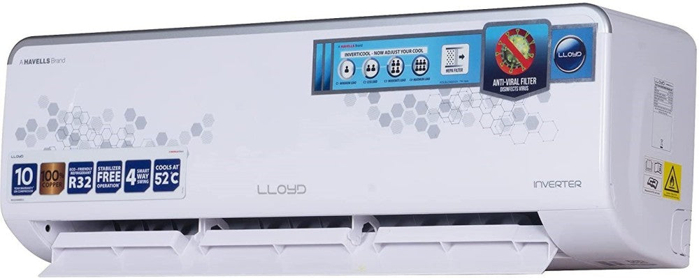 Lloyd 1.5 Ton 3 Star Split Inverter AC  - White - GLS18I3FWSVR, Copper Condenser