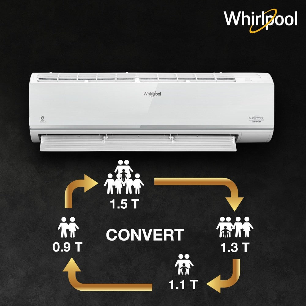 Whirlpool 4 इन 1 कन्वर्टिबल कूलिंग 1.5 टन 3 स्टार स्प्लिट इन्वर्टर एसी - सफ़ेद - 1.5T मैजिकूल कन्वर्ट 3S COPR INV, कॉपर कंडेंसर