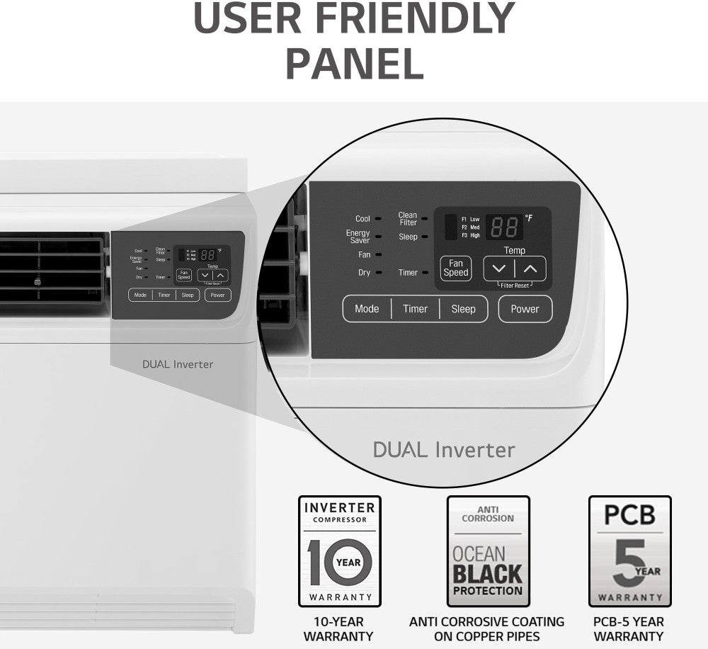 LG Convertible 4-in-1 Cooling 1.5 Ton 3 Star Window Dual Inverter HD Filter, Clean Filter Indicator AC  - White - PW-Q18WUXA, Copper Condenser