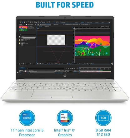 HP 15s Intel Core i5 11वीं जेनरेशन - (8GB/512GB SSD/Windows 11 Home) 15s-du3517TU पतला और हल्का लैपटॉप - 15.6 इंच, नेचुरल सिल्वर, 1.75 Kg, MS Office के साथ