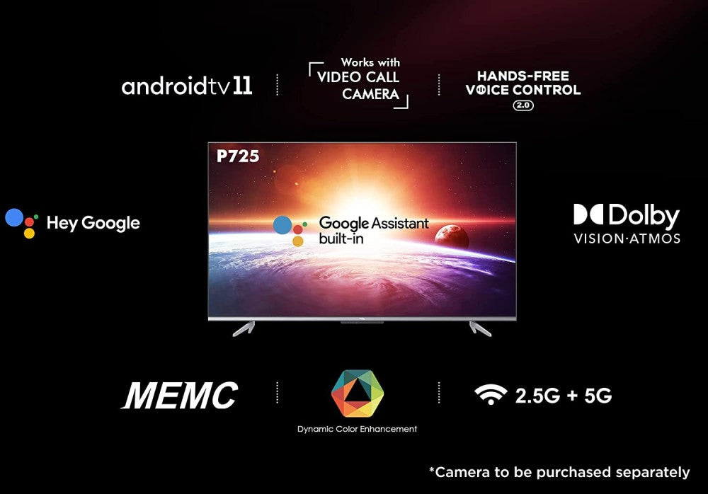 टीसीएल पी725 164 सेमी (65 इंच) अल्ट्रा एचडी (4के) एलईडी स्मार्ट एंड्रॉइड टीवी - 65पी725