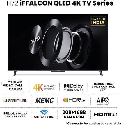 iFFALCON by TCL H72 164 cm (65 inch) QLED Ultra HD (4K) Smart Android TV Hands Free Voice Control & Works with Video Call Camera. - 65H72