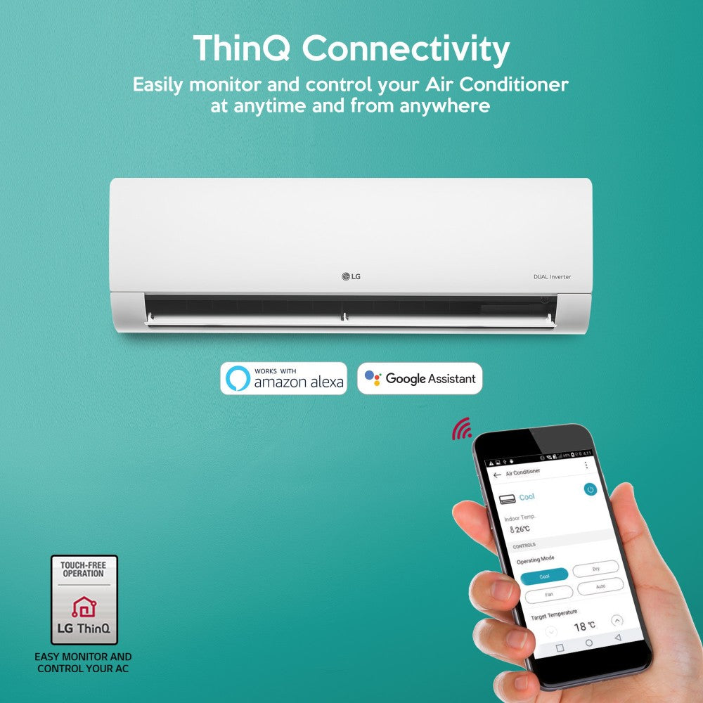 LG 1.5 Ton 5 Star Split Dual Inverter AC with Wi-fi Connect  - White - PS-Q19BWZF, Copper Condenser