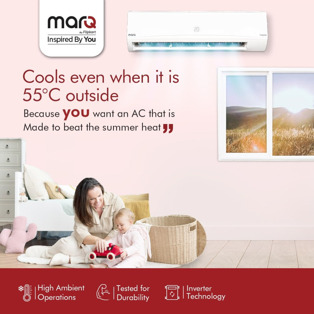 MarQ by Flipkart Convertible 4-in-1 Cooling 1.5 Ton 5 Star Split Inverter AC  - White - 155SIAA22W, Copper Condenser