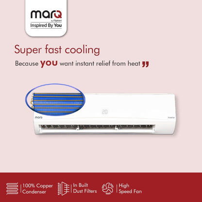 MarQ by Flipkart Convertible 4-in-1 Cooling 1.5 Ton 5 Star Split Inverter AC  - White - 155SIAA22W, Copper Condenser