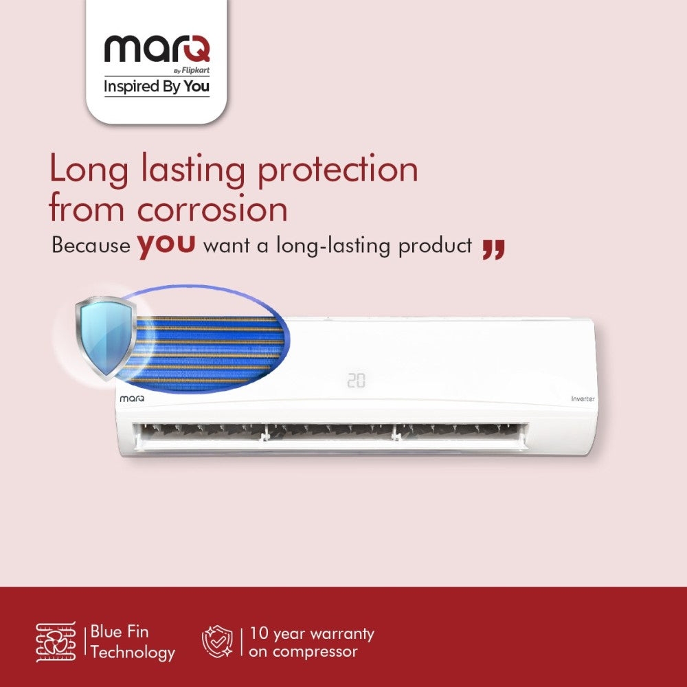 MarQ by Flipkart Convertible 4-in-1 Cooling 1.5 Ton 5 Star Split Inverter AC  - White - 155SIAA22W, Copper Condenser