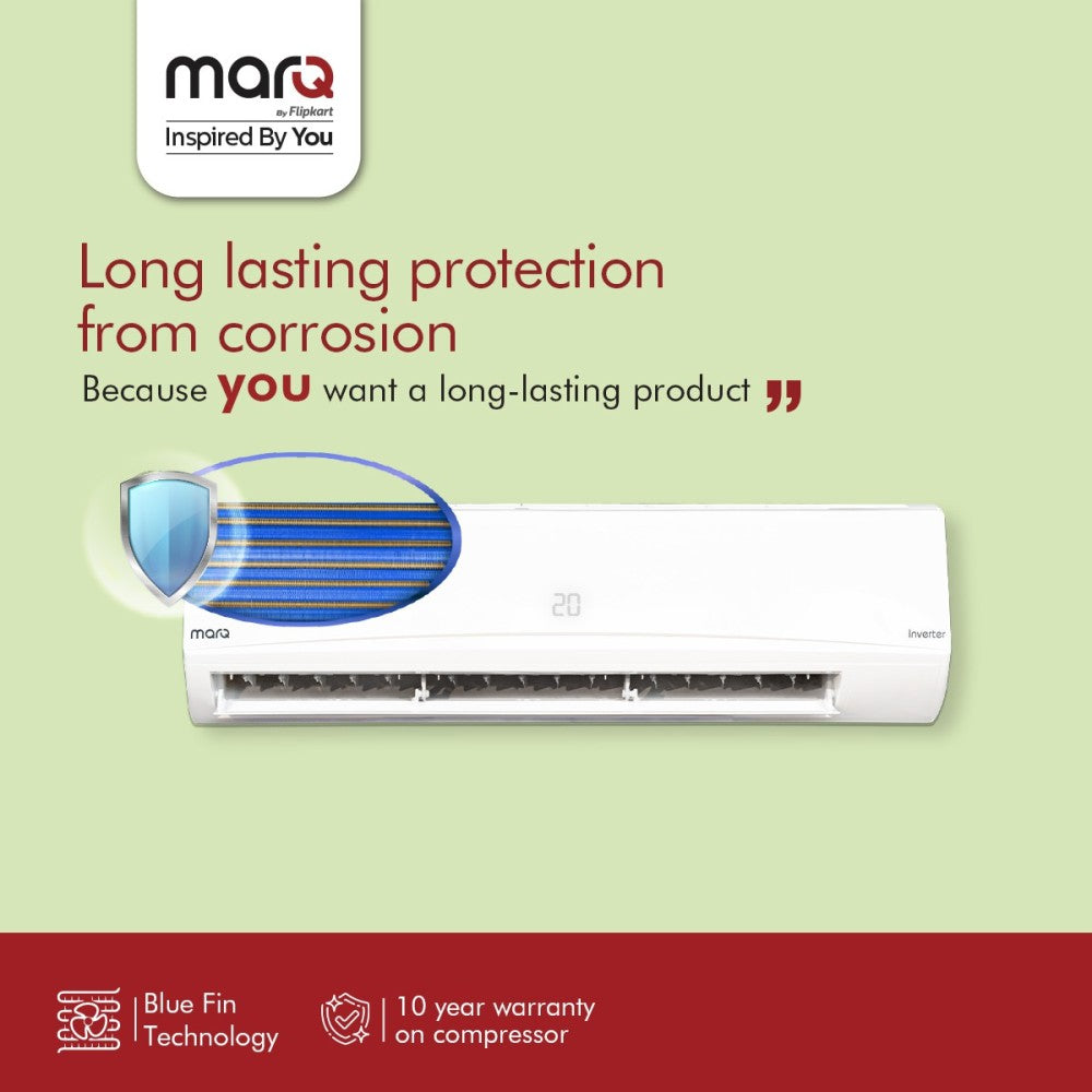 MarQ by Flipkart Convertible 4-in-1 Cooling 1 Ton 3 Star Split Inverter AC  - White - 103SIAA22W, Copper Condenser