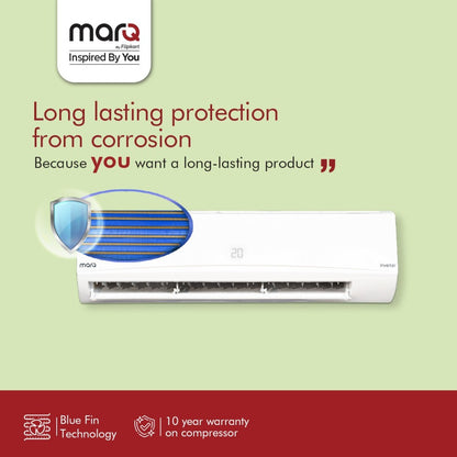 MarQ by Flipkart Convertible 4-in-1 Cooling 1 Ton 3 Star Split Inverter AC  - White - 103SIAA22W, Copper Condenser