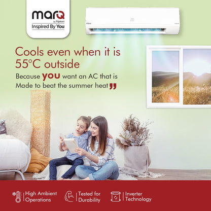 MarQ by Flipkart Convertible 4-in-1 Cooling 1 Ton 3 Star Split Inverter AC  - White - 103SIAA22W, Copper Condenser