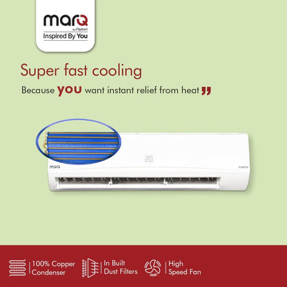 MarQ by Flipkart Convertible 4-in-1 Cooling 1 Ton 3 Star Split Inverter AC  - White - 103SIAA22W, Copper Condenser