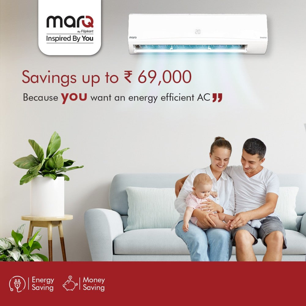 MarQ by Flipkart Convertible 4-in-1 Cooling 1 Ton 3 Star Split Inverter AC  - White - 103SIAA22W, Copper Condenser