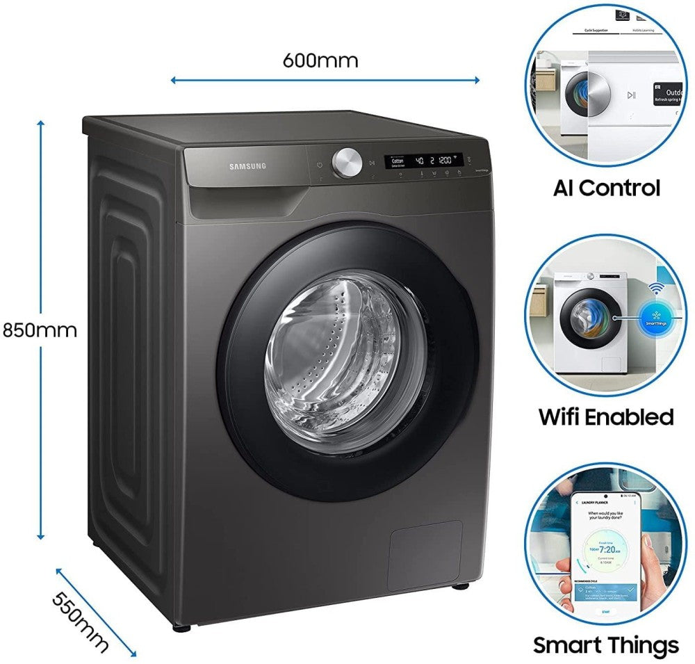 SAMSUNG 7 kg 5 Star With AI Control & Wi-Fi and Digital Inverter Fully Automatic Front Load Washing Machine with In-built Heater Silver - WW70T502NAN1TL