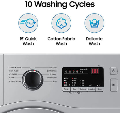 SAMSUNG 6 kg 5 Star With Hygiene Steam and Ceramic Heater Fully Automatic Front Load Washing Machine with In-built Heater Silver - WW60R20GLSS/TL