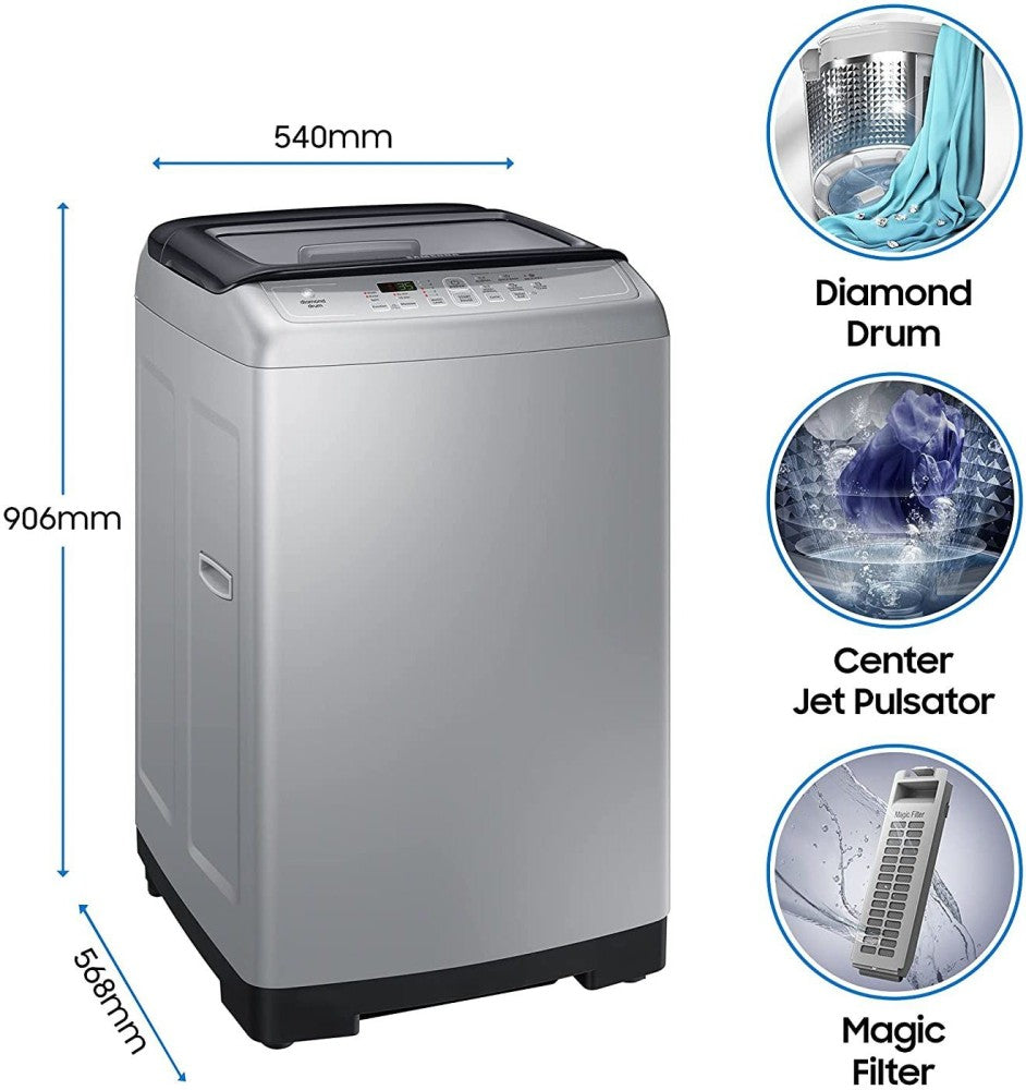 SAMSUNG 6.5 kg Diamond Drum feature Fully Automatic Top Load Washing Machine Silver - WA65A4002VS/TL