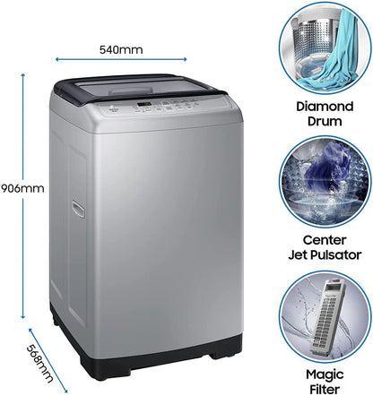 SAMSUNG 6.5 kg Diamond Drum feature Fully Automatic Top Load Washing Machine Silver - WA65A4002VS/TL