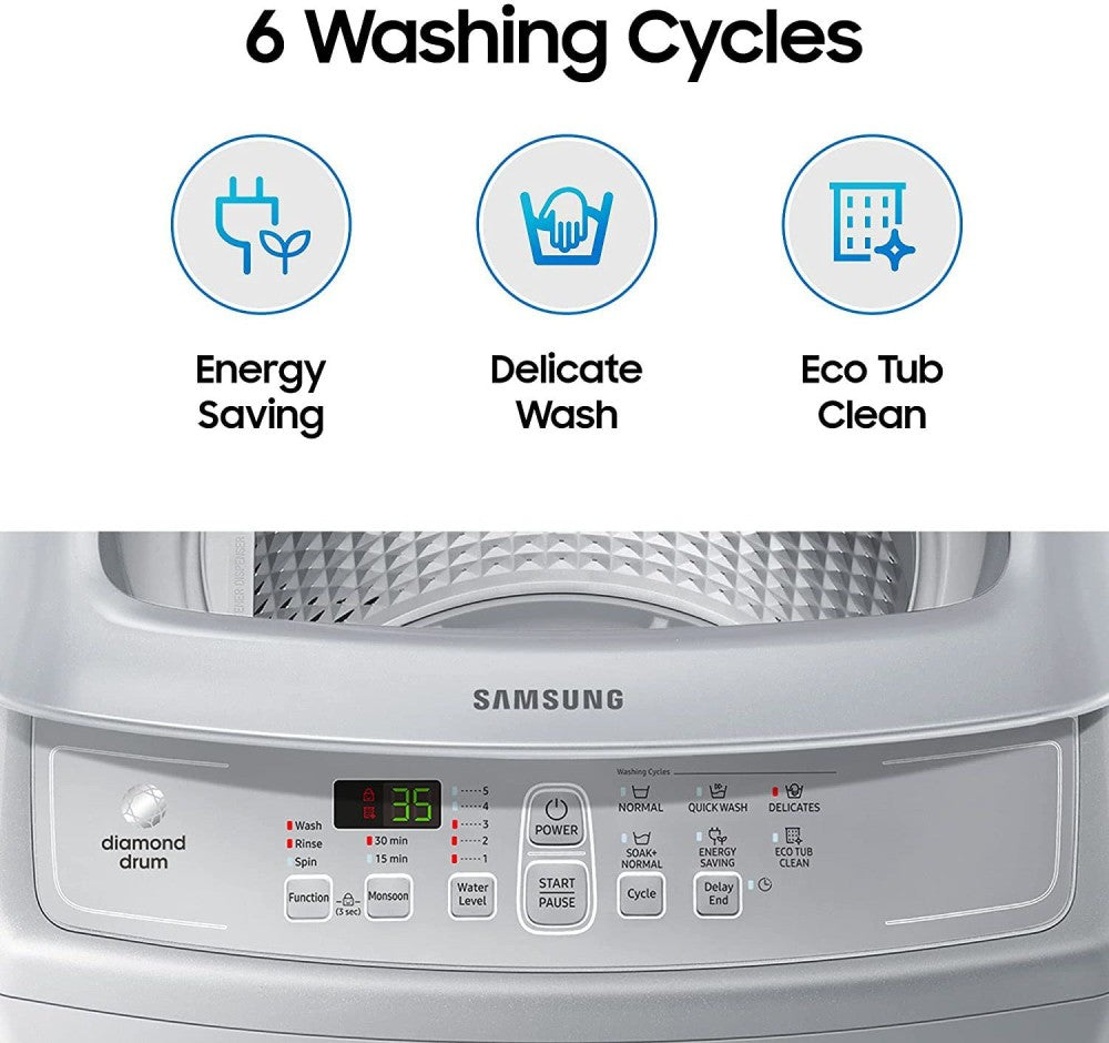 SAMSUNG 7 kg Diamond Drum feature Fully Automatic Top Load Washing Machine Silver - WA70A4002GS/TL