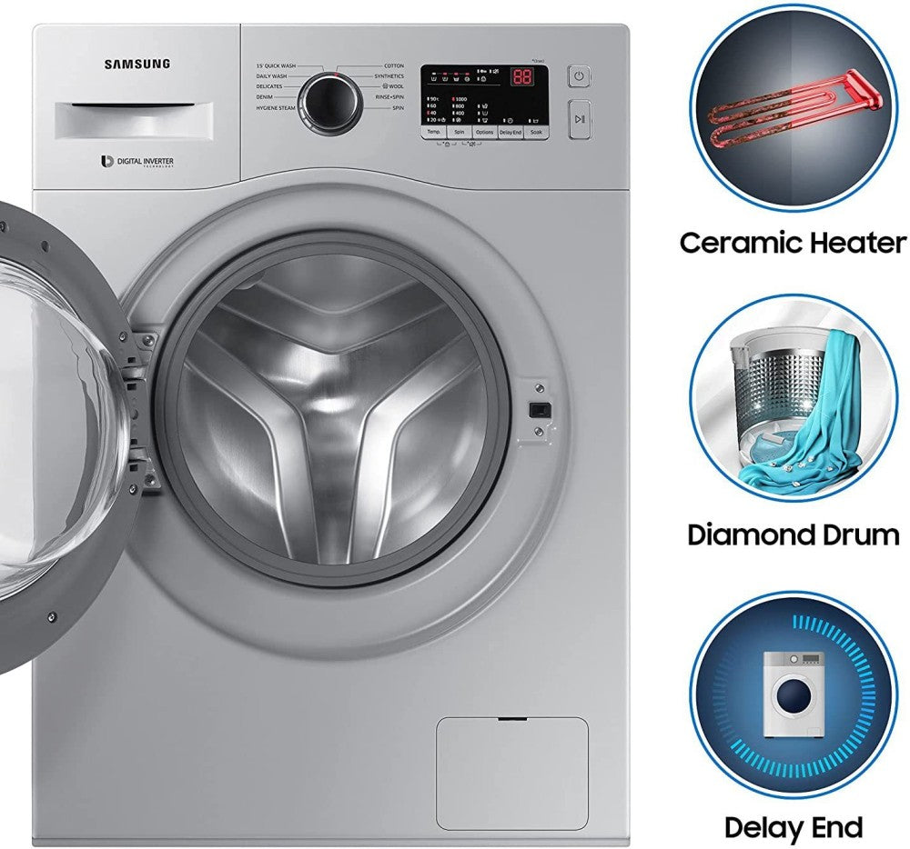 SAMSUNG 6 kg 5 Star With Hygiene Steam and Ceramic Heater Fully Automatic Front Load Washing Machine with In-built Heater Silver - WW60R20GLSS/TL