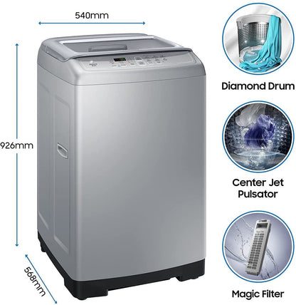 SAMSUNG 7 kg Diamond Drum feature Fully Automatic Top Load Washing Machine Silver - WA70A4002GS/TL