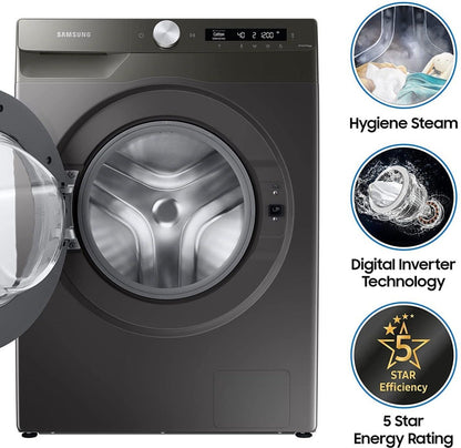 SAMSUNG 7 kg 5 Star With AI Control & Wi-Fi and Digital Inverter Fully Automatic Front Load Washing Machine with In-built Heater Silver - WW70T502NAN1TL