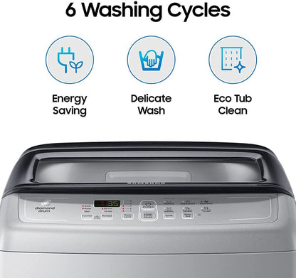 SAMSUNG 6.5 kg Diamond Drum feature Fully Automatic Top Load Washing Machine Silver - WA65A4002VS/TL