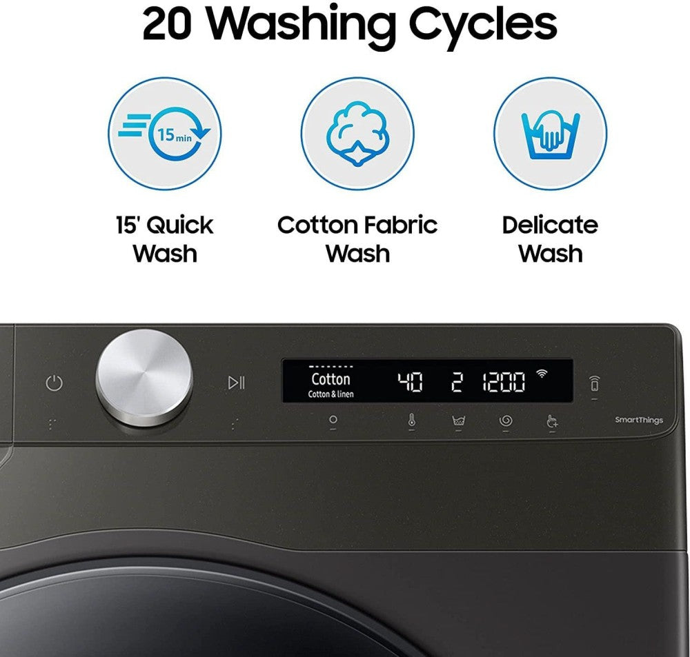 SAMSUNG 7 kg 5 Star With AI Control & Wi-Fi and Digital Inverter Fully Automatic Front Load Washing Machine with In-built Heater Silver - WW70T502NAN1TL