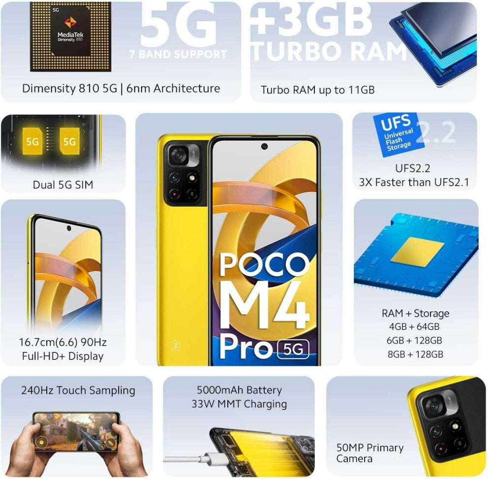 POCO M4 Pro 5G (पीला, 64 जीबी) - 4 जीबी रैम