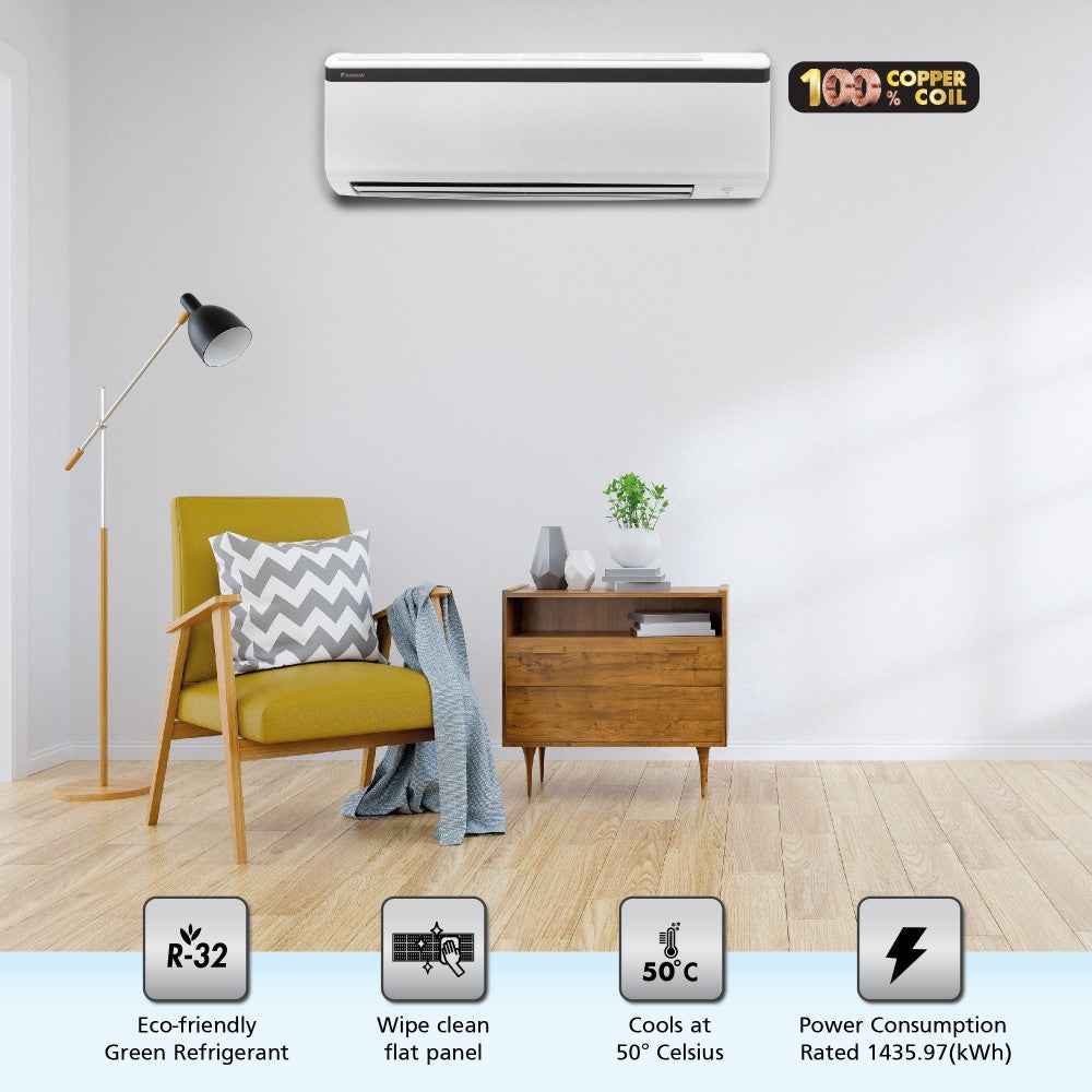 Daikin 1.8 Ton 1 Star Split AC with PM 2.5 Filter  - White - FTE60UV16U2/RE60UV16U2/FTE60UV16U2, Copper Condenser