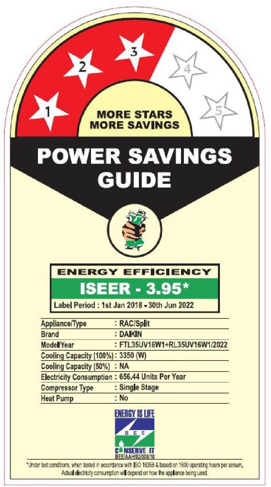 डाइकिन 1 टन 3 स्टार स्प्लिट एसी पीएम 2.5 फिल्टर के साथ - सफेद - FTL35UV16W1/3/RL35UV16W1/FTL35UV16W1/3, कॉपर कंडेनसर