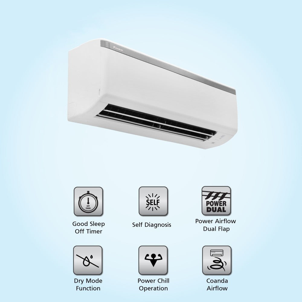 Daikin 1.5 Ton 3 Star Split AC with PM 2.5 Filter  - White - RL50UV16U3/V3/FTL50UV16U3/V3, Copper Condenser