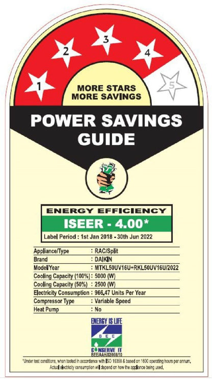 Daikin 1.5 Ton 4 Star Split Inverter AC with PM 2.5 Filter  - White - MTKL50UV16V/RKL50UV16V/MTKL50UV16V, Copper Condenser