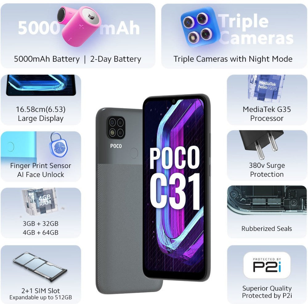 POCO C31 (Shadow Gray, 32 GB) - 3 GB RAM