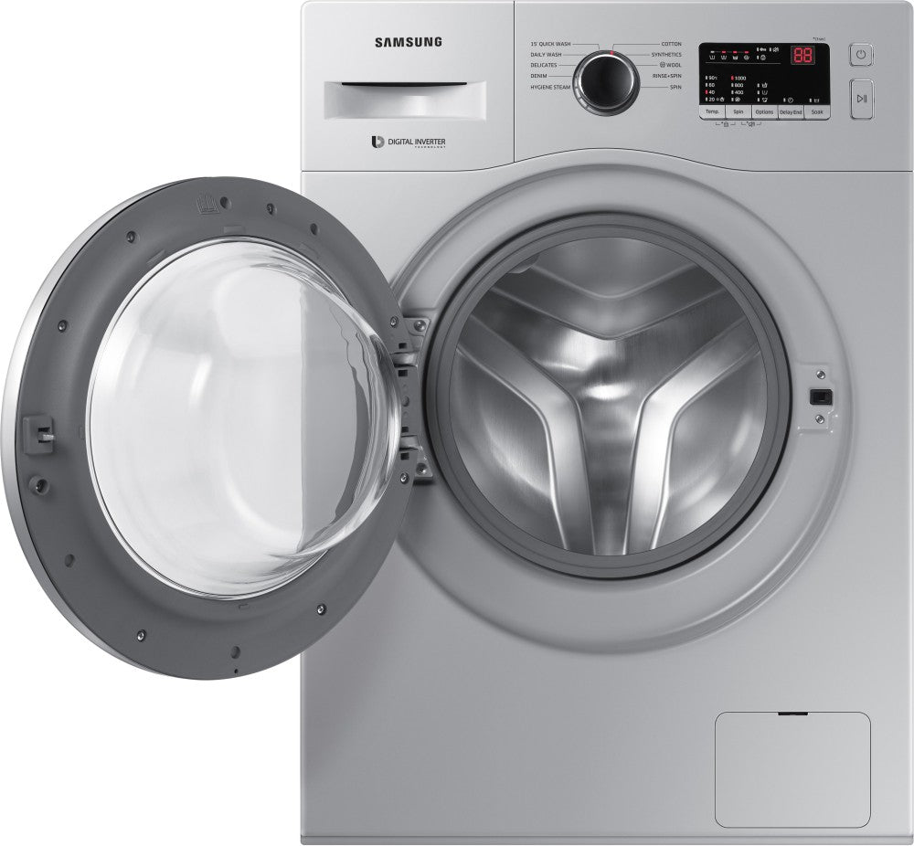 SAMSUNG 6 kg 5 Star With Hygiene Steam and Ceramic Heater Fully Automatic Front Load Washing Machine with In-built Heater Silver - WW60R20GLSS/TL