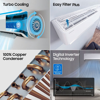 सैमसंग 1 टन 5 स्टार स्प्लिट इन्वर्टर एसी - सफेद - AR12CY5ZAGD/AR12CY5ZAGDNNA/AR12CY5ZAGDXNA, कॉपर कंडेनसर