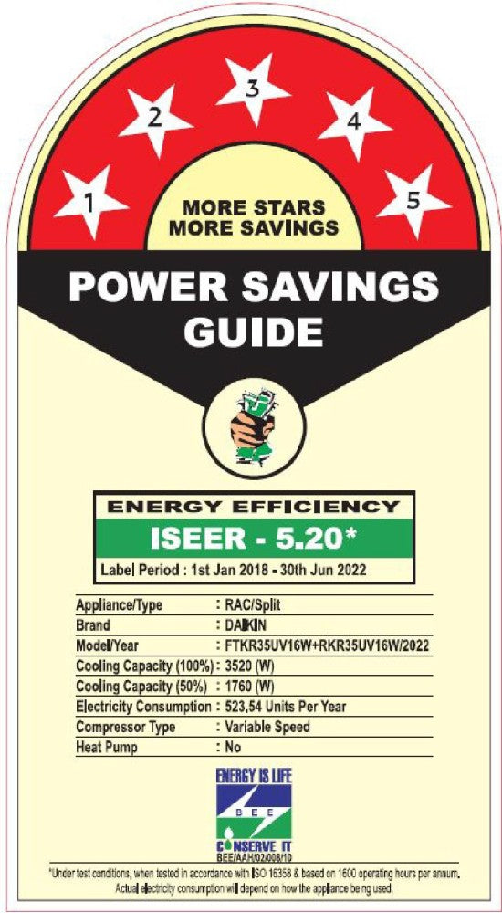 Daikin 1 Ton 5 Star Split Inverter AC with PM 2.5 Filter with Wi-fi Connect  - White - FTKR35UV16W/RKR35UV16W/FTKR35UV16W, Copper Condenser