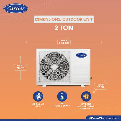 CARRIER 2 Ton 3 Star Split Auto Cleanser, Dual Filtration with HD and PM2.5 Filter AC  - White - 24K 3 STAR ESTER Cx SPLIT AC, Copper Condenser