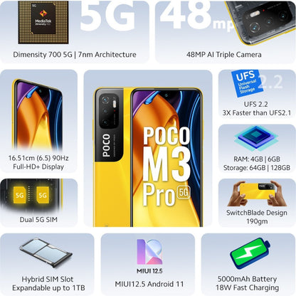 POCO M3 Pro 5G (पीला, 64 जीबी) - 4 जीबी रैम