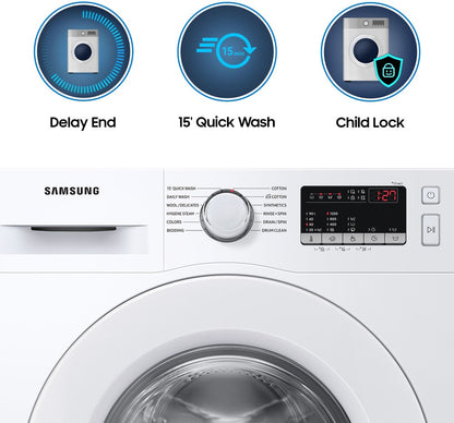 SAMSUNG 7 kg 5 Star With Hygiene Steam and Digital Inverter Fully Automatic Front Load Washing Machine with In-built Heater White - WW70T4020EE1TL