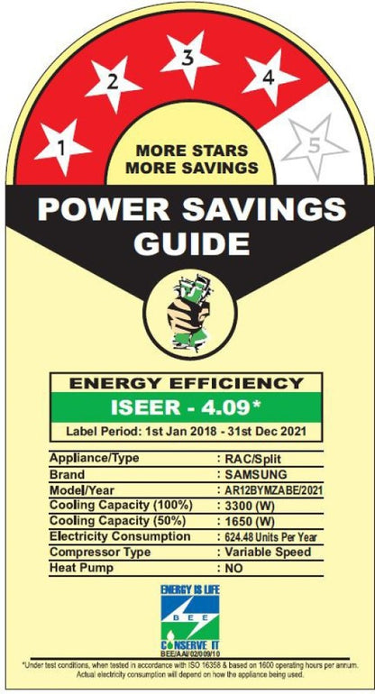 SAMSUNG 1 Ton 4 Star Split Inverter AC  - White - AR12BYMZABE/AR12BYMZABENNA /AR12BYMZABEXNA, Copper Condenser