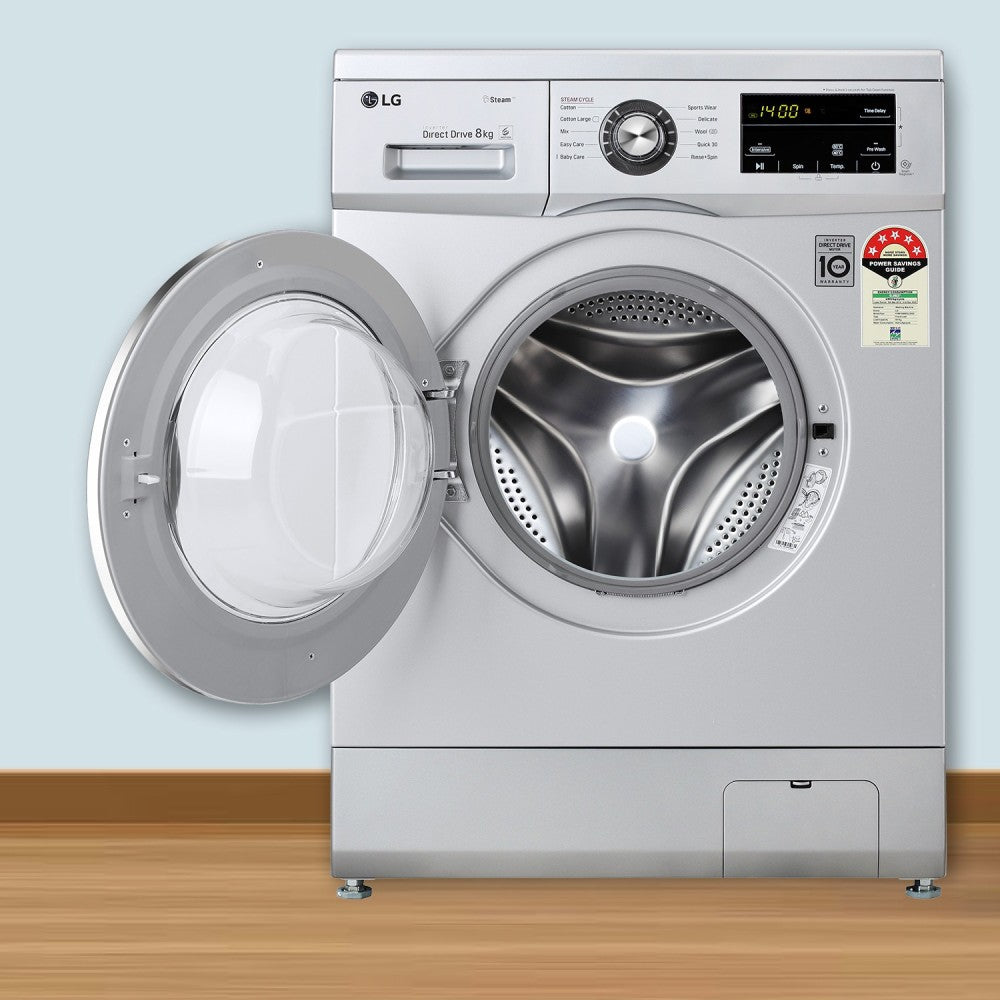 LG 8 kg With Steam Fully Automatic Front Load Washing Machine with In-built Heater Silver - FHM1408BDL