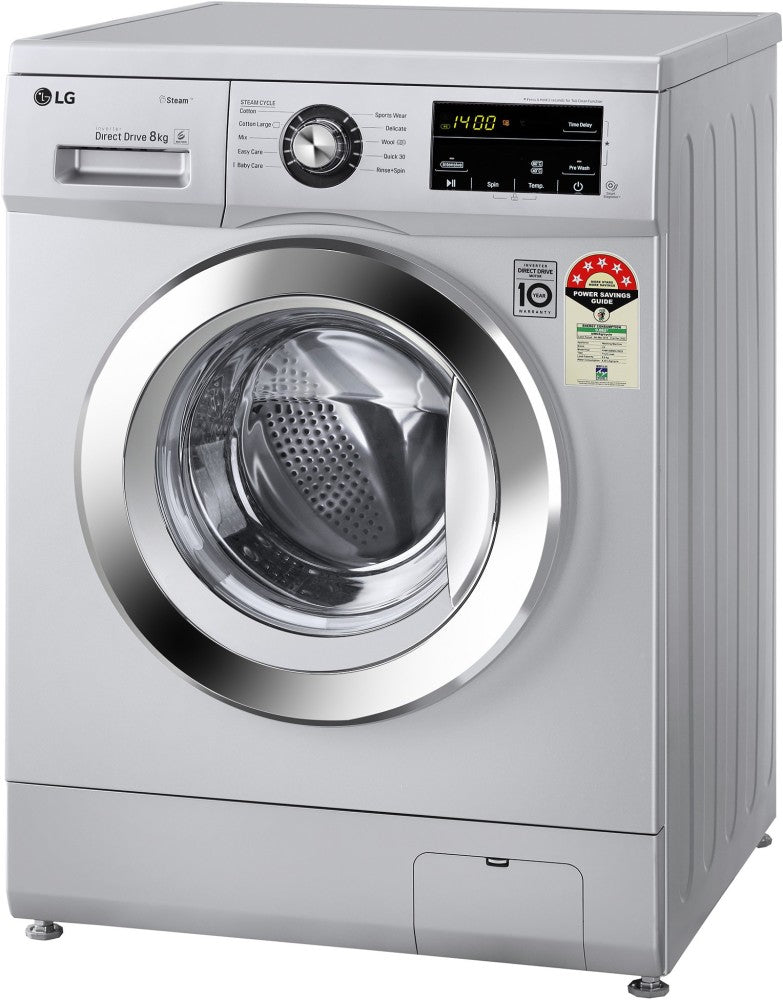 LG 8 kg With Steam Fully Automatic Front Load Washing Machine with In-built Heater Silver - FHM1408BDL