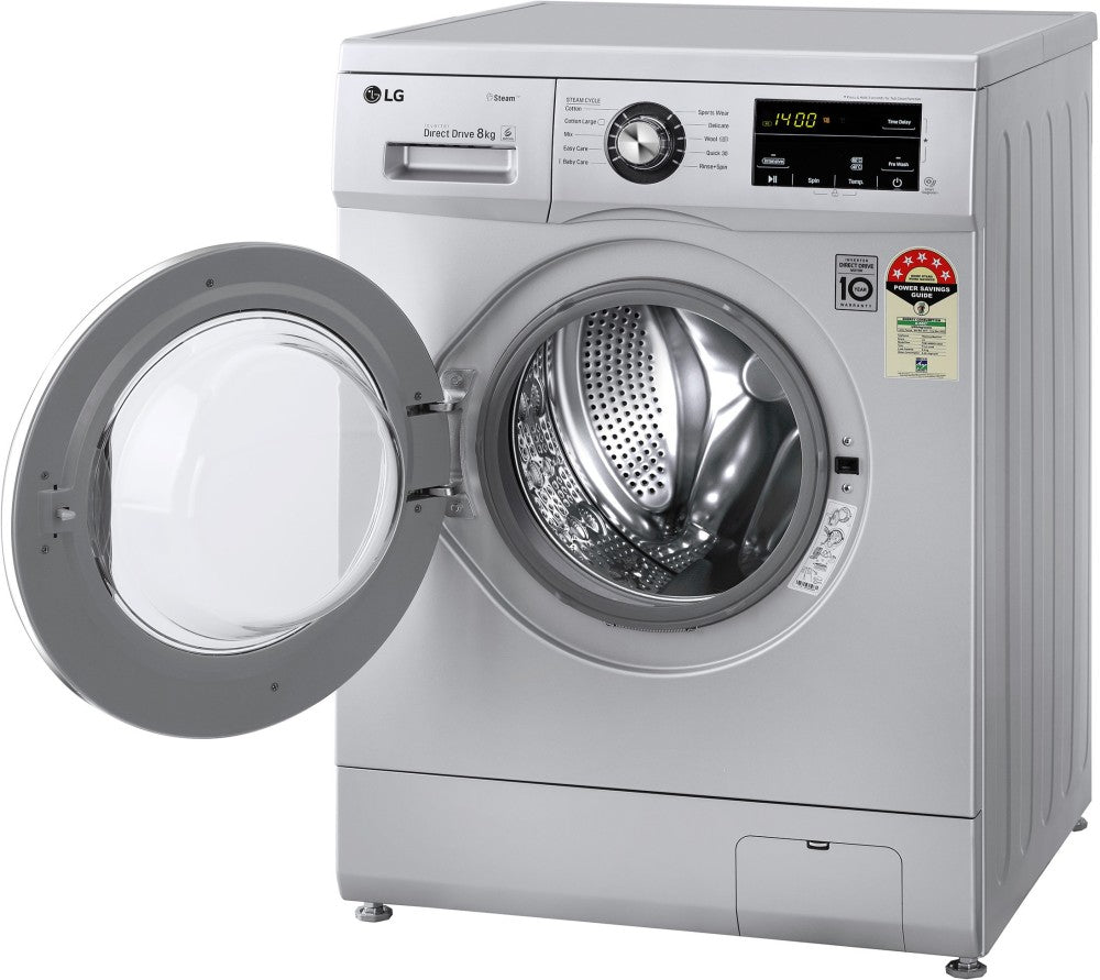 LG 8 kg With Steam Fully Automatic Front Load Washing Machine with In-built Heater Silver - FHM1408BDL