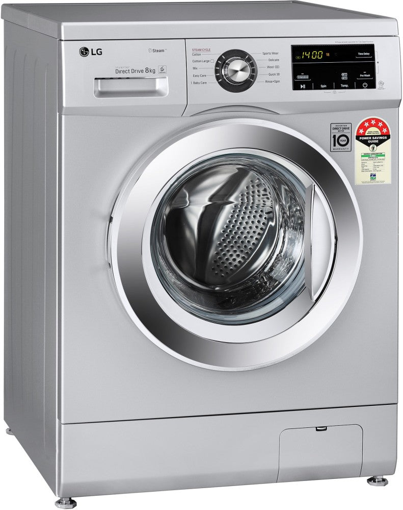 LG 8 kg With Steam Fully Automatic Front Load Washing Machine with In-built Heater Silver - FHM1408BDL