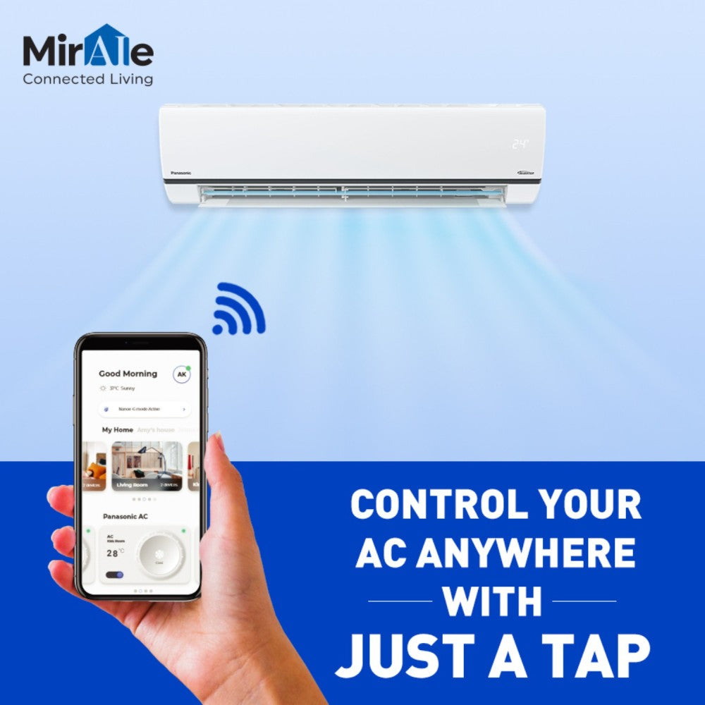 Panasonic 1 Ton 5 Star Split Inverter AC with Wi-fi Connect  - White - CS/CU-HU12YKYF, Copper Condenser