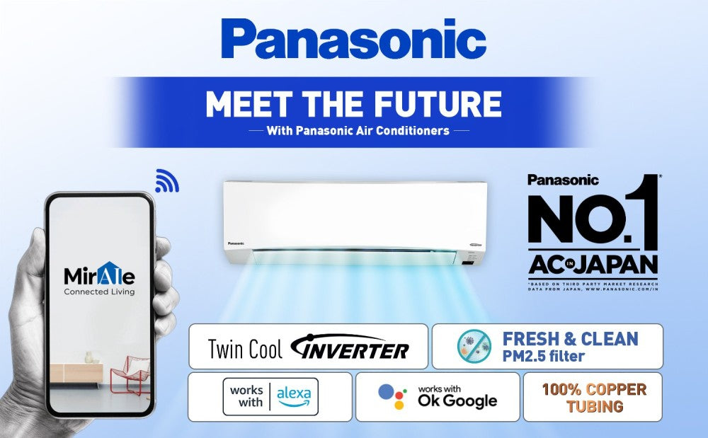 Panasonic 1 टन 3 स्टार स्प्लिट इन्वर्टर एसी वाई-फाई कनेक्ट के साथ - सफेद - CS/CU-SU12XKYWA, कॉपर कंडेंसर