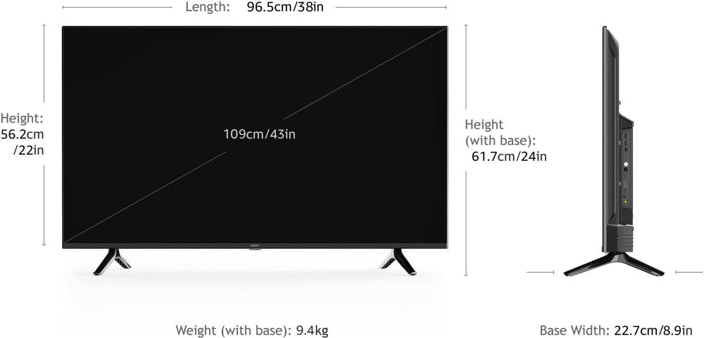 एसर फ्रेमलेस 109 सेमी (43 इंच) अल्ट्रा एचडी (4K) एलईडी स्मार्ट एंड्रॉइड टीवी डॉल्बी ऑडियो के साथ - AR43AP2851UDFLB