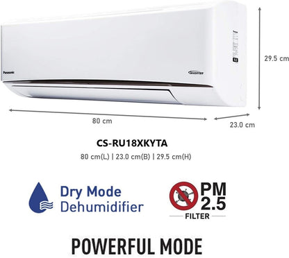 Panasonic 1.5 Ton 3 Star Split Inverter AC  - White - CS/CU-RU18XKYTA, Copper Condenser