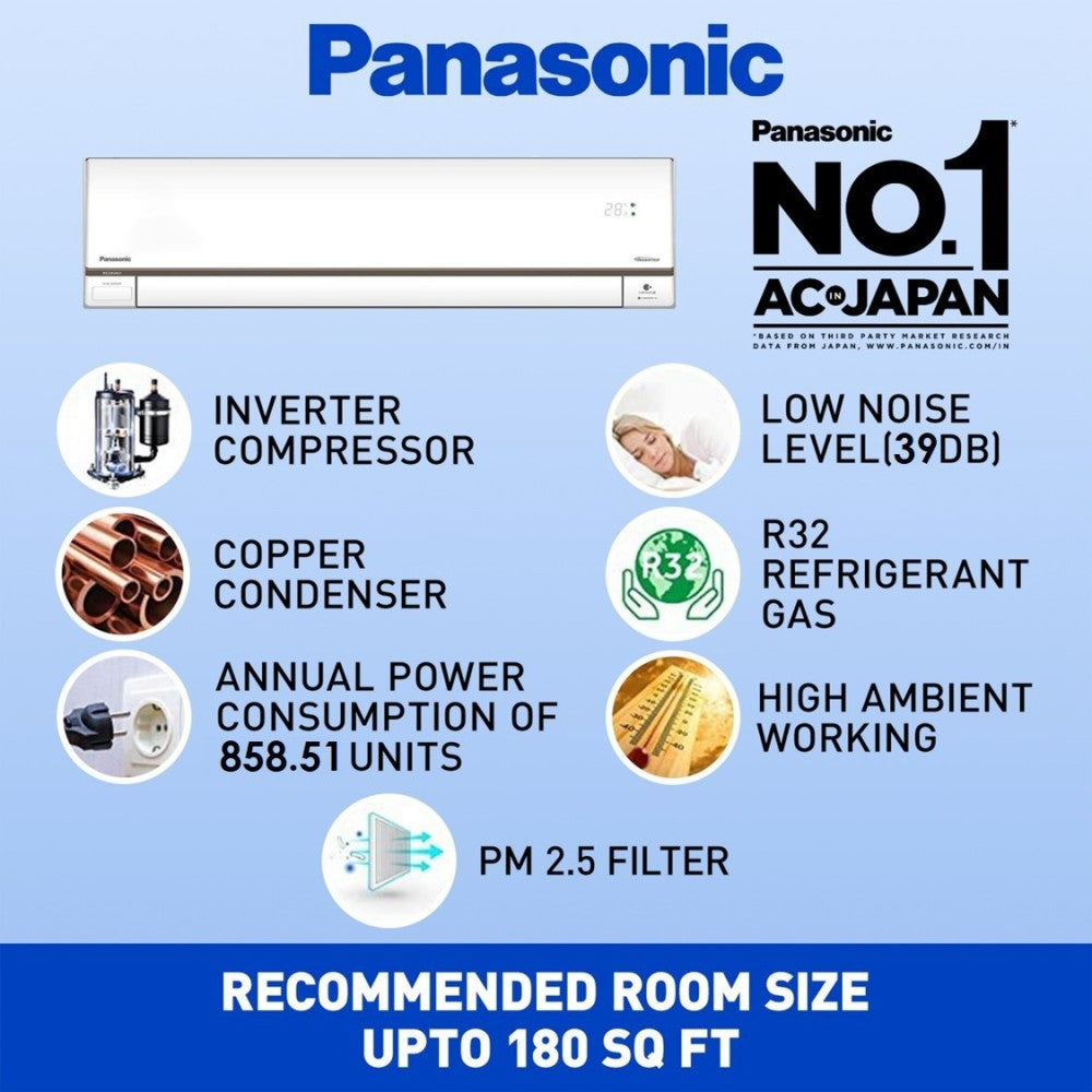 Panasonic 1.5 Ton 4 Star Split Inverter AC with Wi-fi Connect  - White - CS/CU-HU18YKYF, Copper Condenser