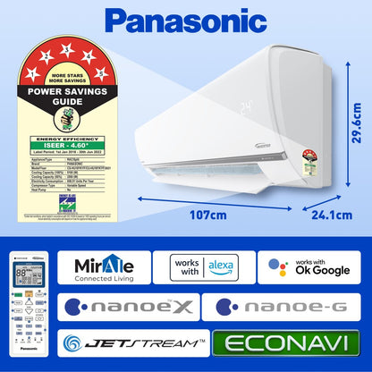 Panasonic 1.5 Ton 4 Star Split Inverter AC with Wi-fi Connect  - White - CS/CU-HU18YKYF, Copper Condenser